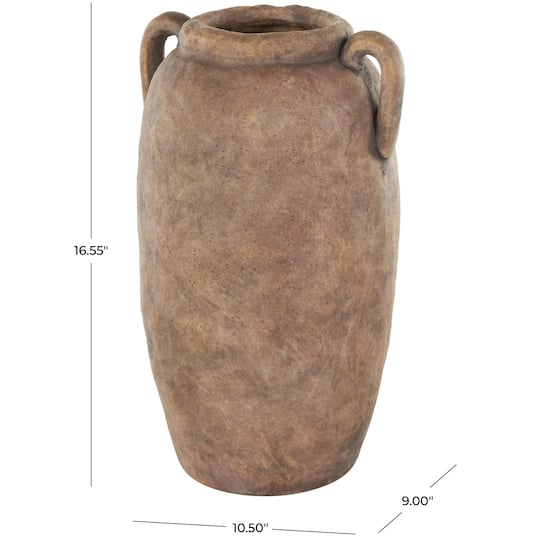 16.5" Copper Antique-Style Textured Ceramic Vase with Handles